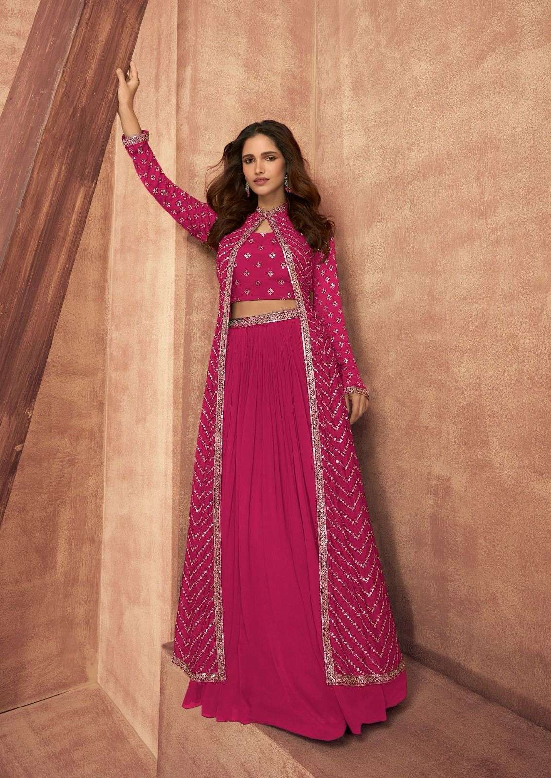 MPRESSION NEW COLOR CHINON SILK HANDWORK CROP TOP WITH SKIRT AND SHRUG BY SAYURI DESIGNER 1004